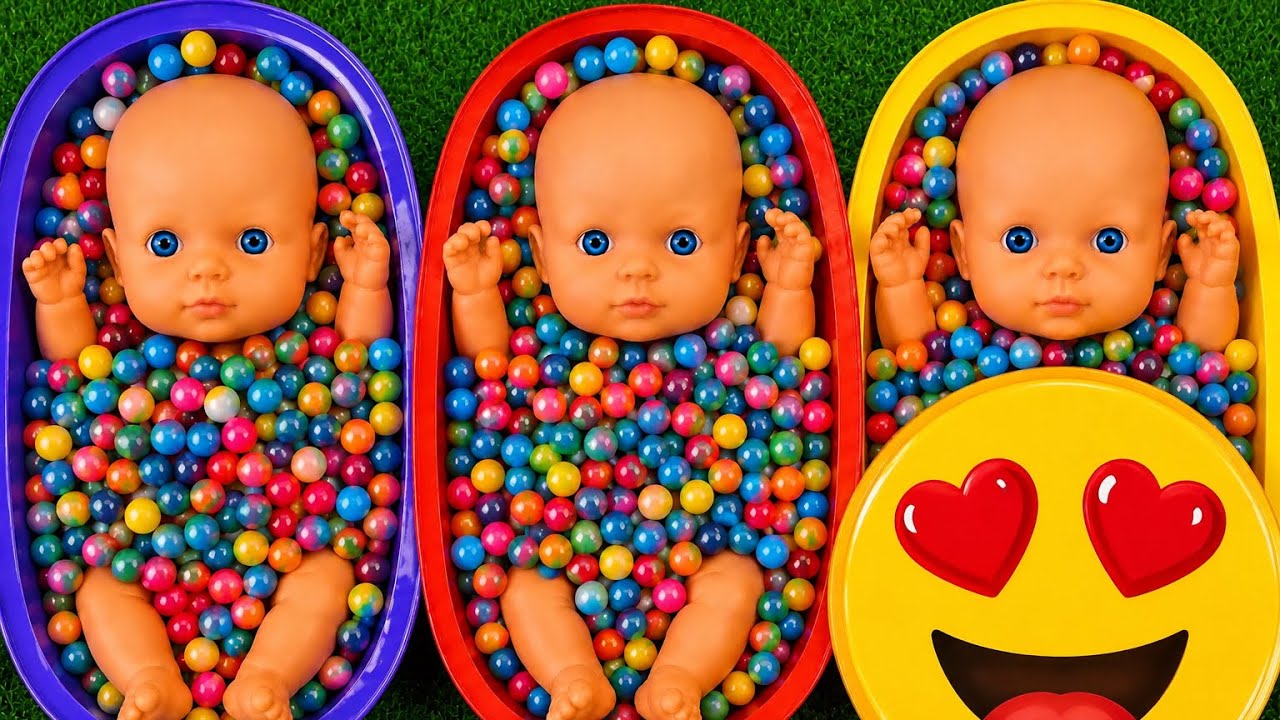 Full of 3 Rainbow Bathtubs with M&M’s & Magic Slime Cutting Video 