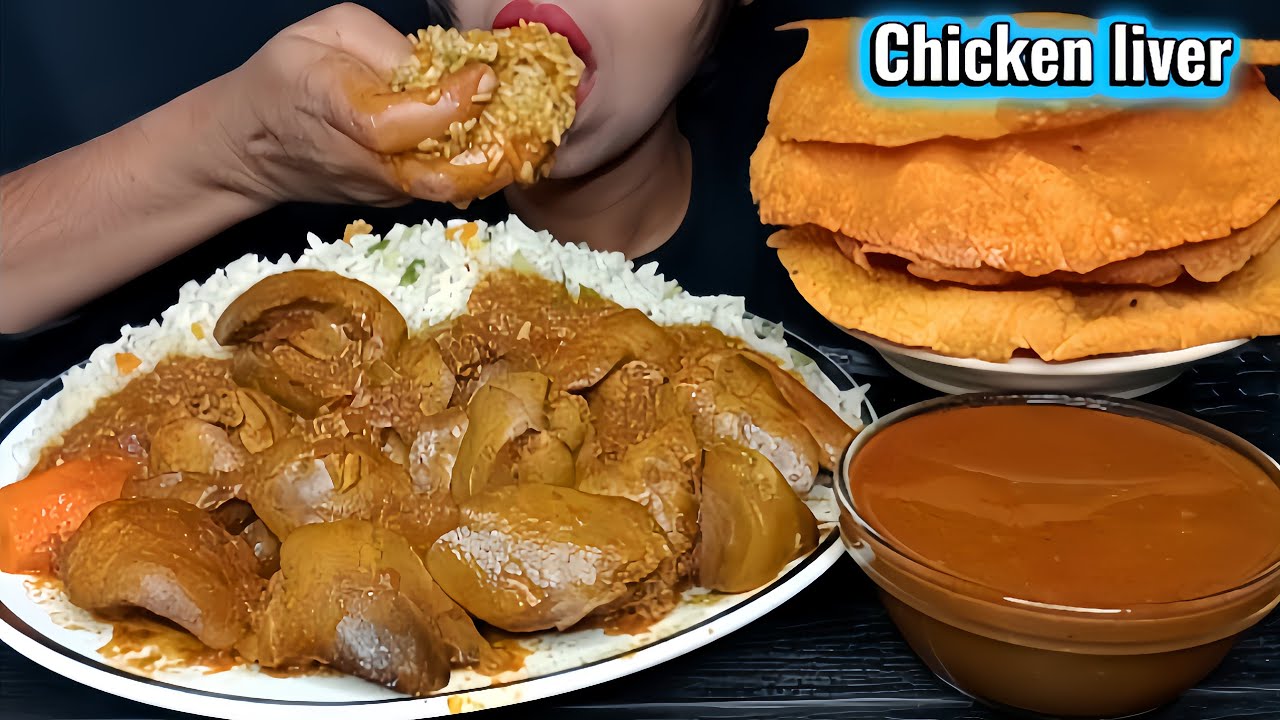 Eating spicy chicken liver curry and extra gravy, papar । ASMR Mukbang eating show । Chicken lovers 