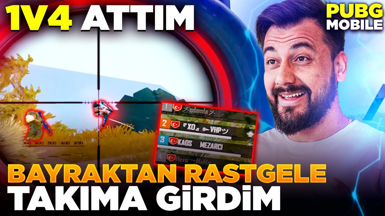 BAYRAKTAN RASTGELE TAKIMLA GİRDİM 1V4 ATTIM ÇOK ŞAŞIRDILAR / PUBG MOBILE