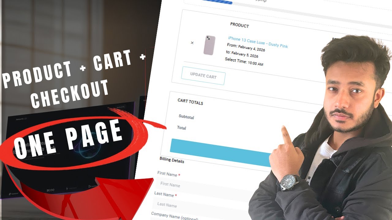 Создайте одностраничный интерфейс WooCommerce, включающий товар, корзину и оформление заказа, с п...