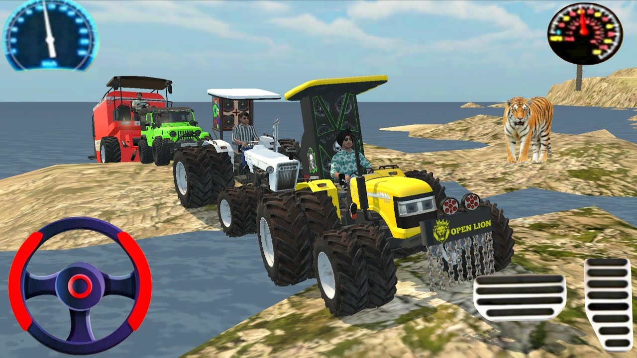 Indian truck stuck in mud tractor and car rescue the truck#simulationgames #drivinggames 