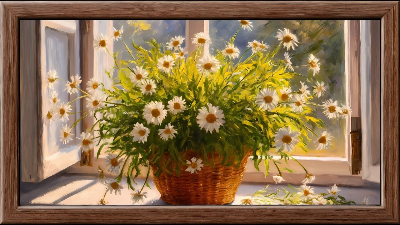Monet-Style Basket of Daisies by the Window | Living Painting 4K Frame TV Loop