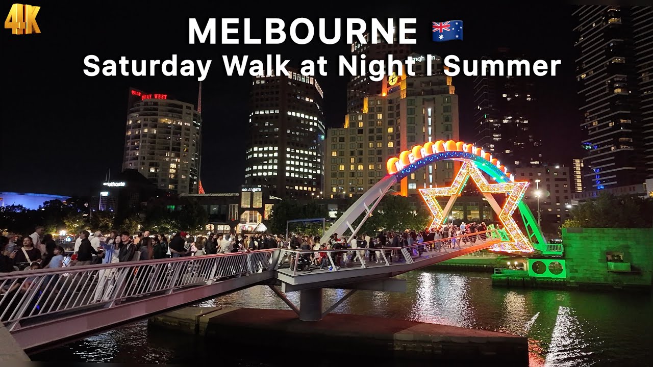 Melbourne Australia Saturday Night Walk Summer 4K Video