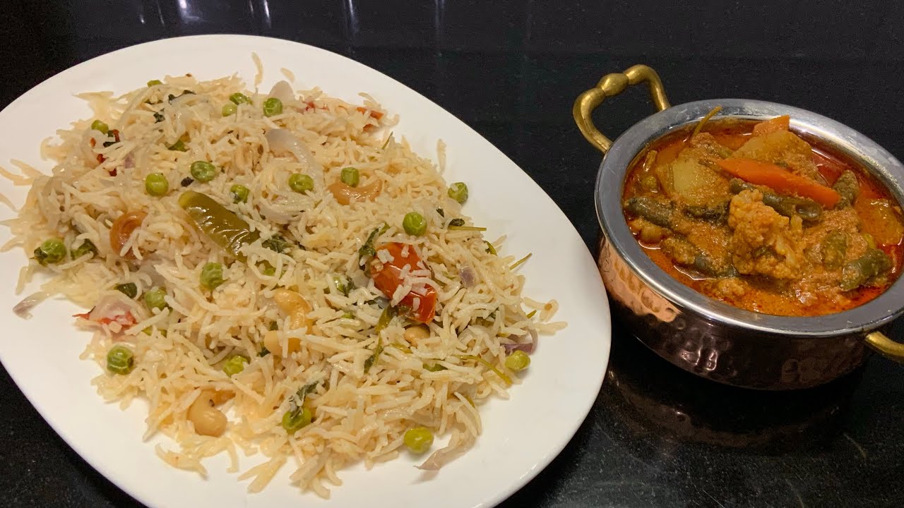 தேங்காய்பால் சாதம், வெஜ் கிரேவி/Easy Lunch combo/Thengaipalsadham & vegkurma/Gheerice,vegkurma