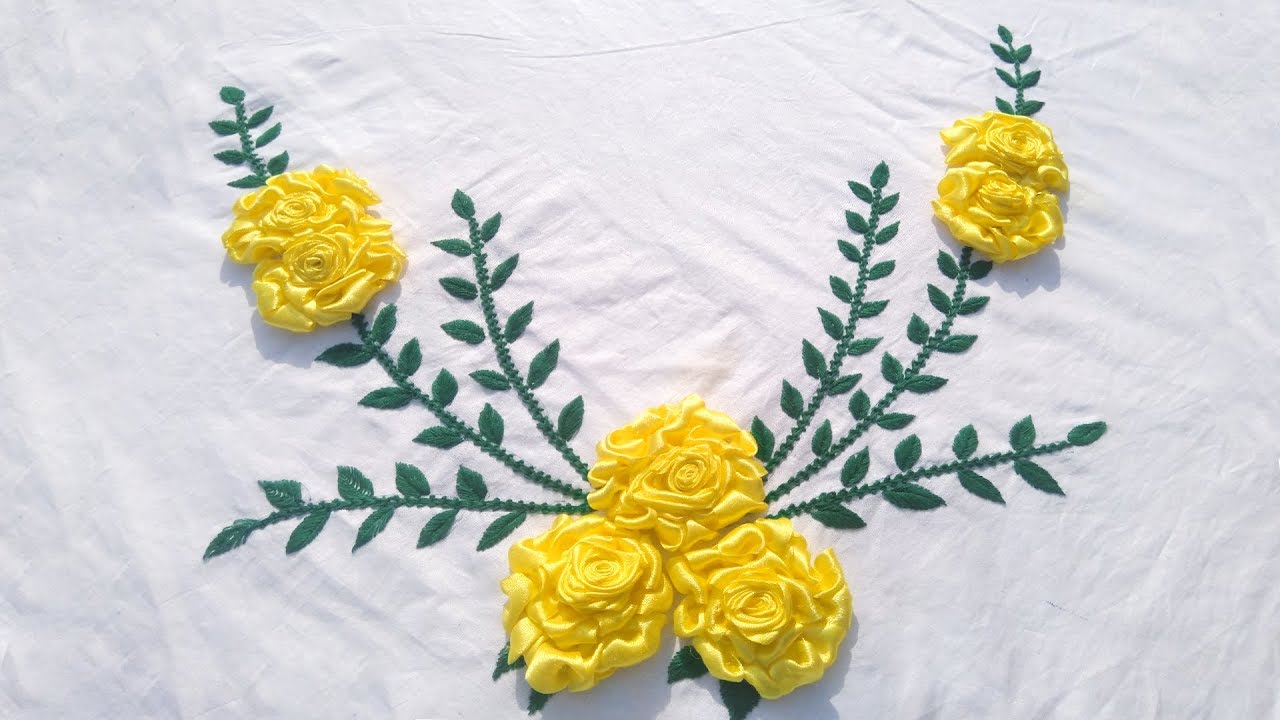Ribbon Work Rose Flower Bedsheet Design In Hindi.