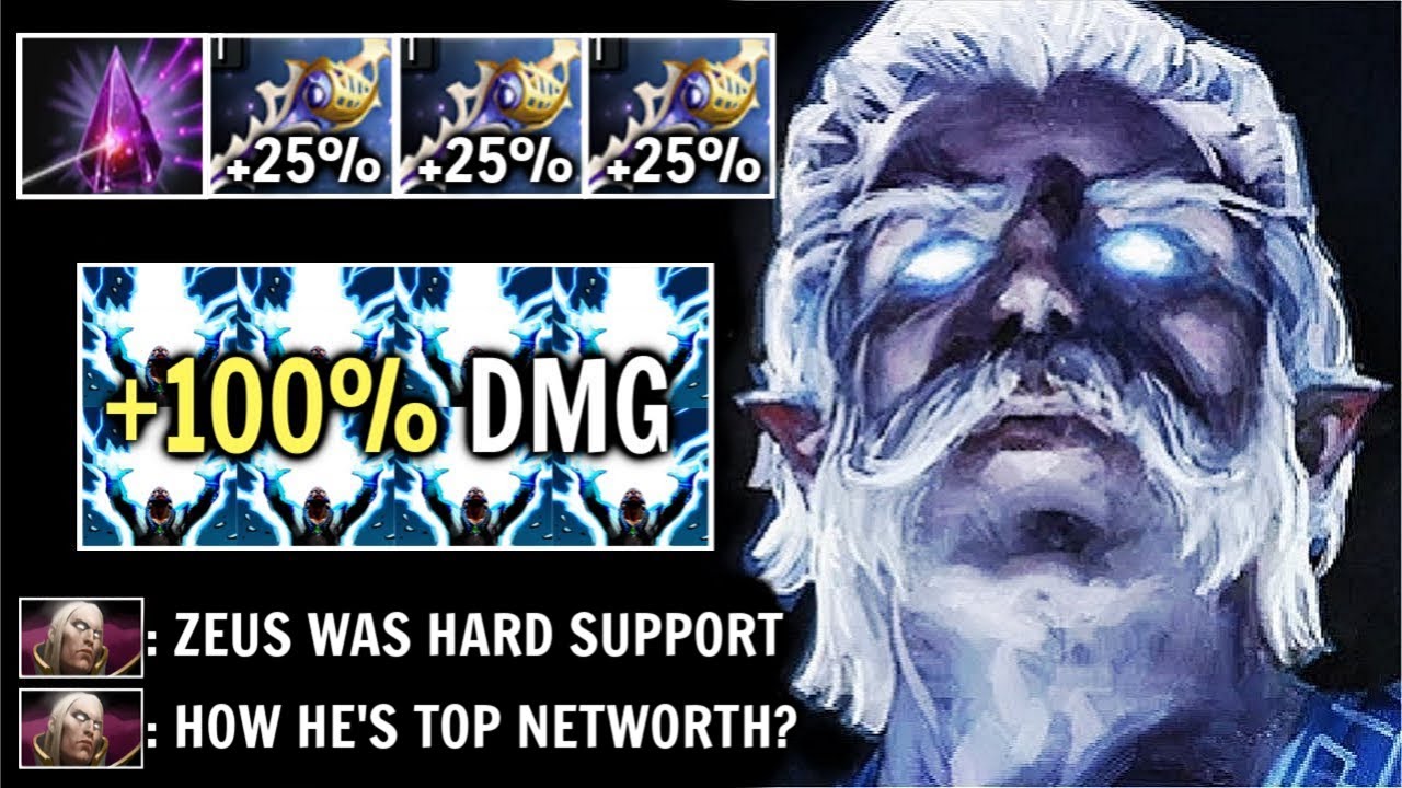WTF Hard Support To Carry 3x Divine Rapier + Seer Stone Zeus +100% Spell Dmg Most Imba Hero Dota 2