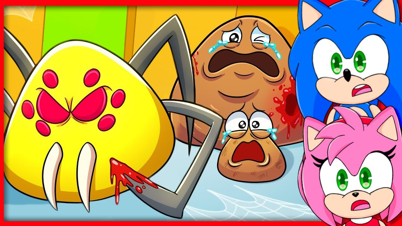 Sonic and Amy watch SPIDER POU DARK SECRET! Bou's Revenge Animation