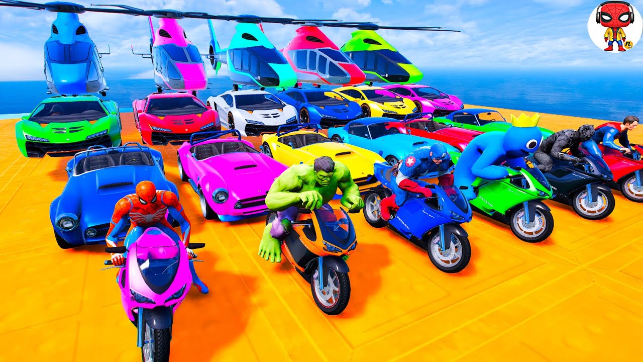 GTA 5 Spiderman ! Super Cars,Motorcycle, Helicopter, Boats! Epic Stunt Card for Superheroes #10