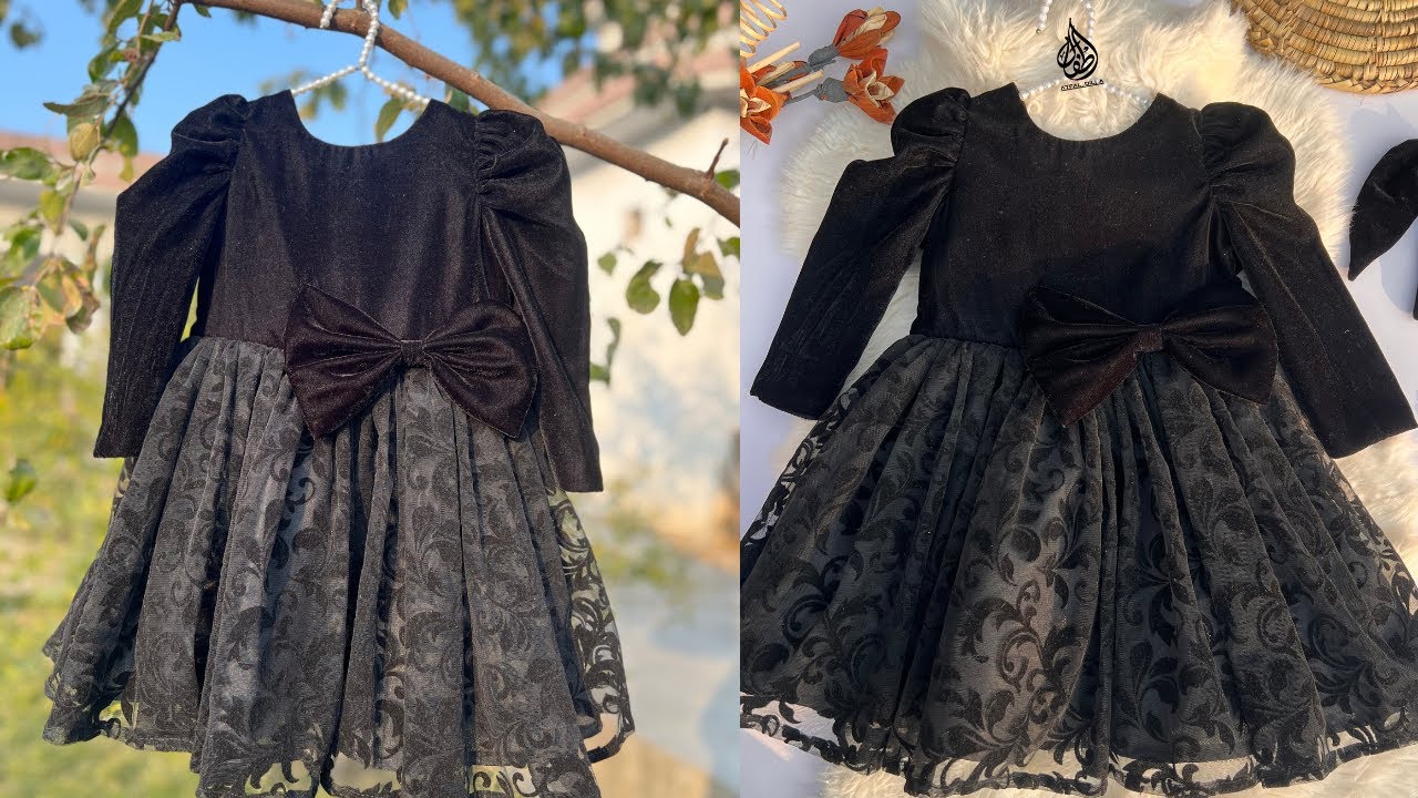 Velvet Baby Frock with Puff Sleeves Cutting & Stitching | Stylish Frock Design for 6-7 Year Girl | 
