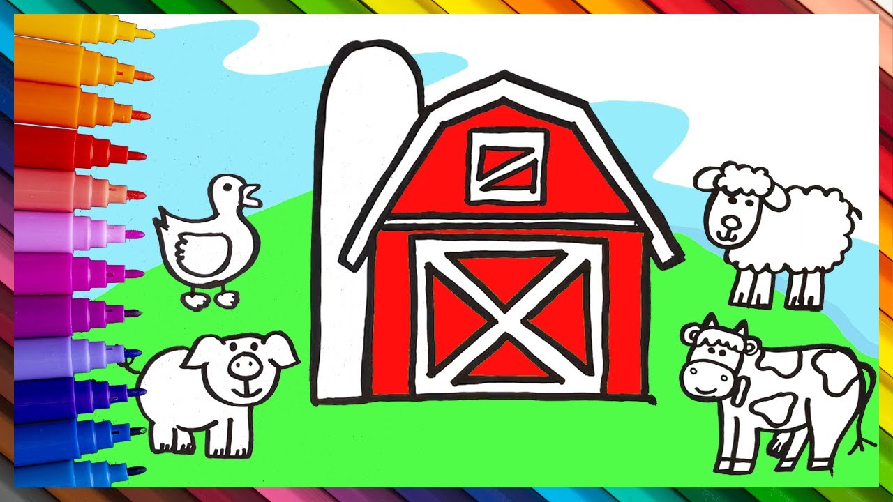 Dibuja y Colorea una Granja con 4 Animales 🐷🐮🐏🎨 Vídeos para Niños