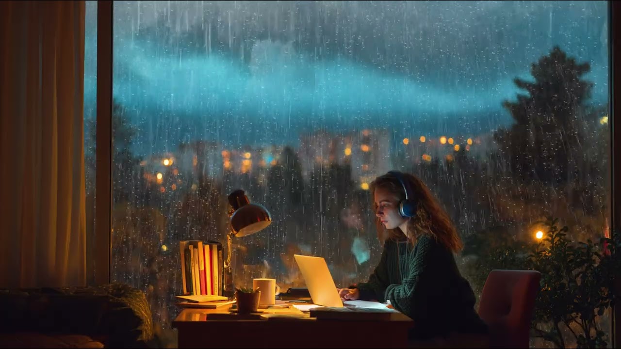 Relaxing Rainy Night 🌧️ Smooth Jazz by the Window for Study and Calm Vibes