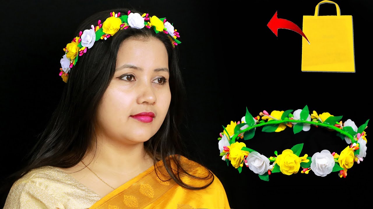 Shopping bag flower crown making || Easy Crown making with shopping bag