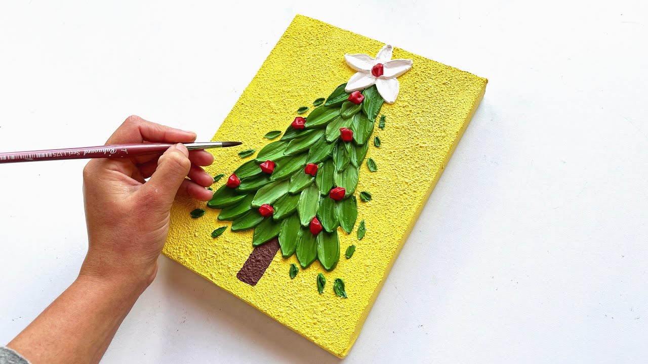 How to Paint a Christmas Tree with Texture paste | Texture Painting for Beginners Step By Step