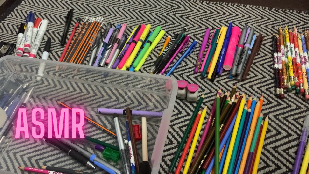 ASMR - Sorting and Organizing - Pens, Coloured Pencils, Markers and More *No Talking and No Tapping*