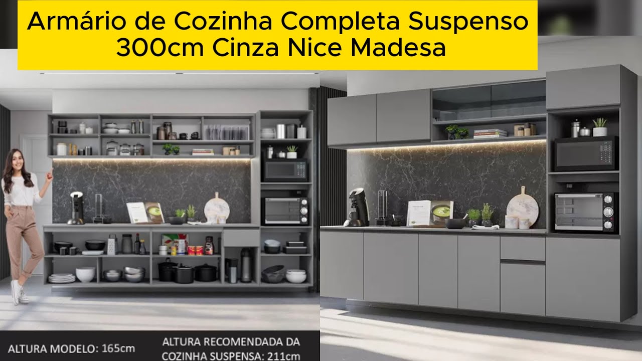 cozinha completa suspensa cinza nice madesa#diy #montagem #cozinha #madesa #riograndedosul