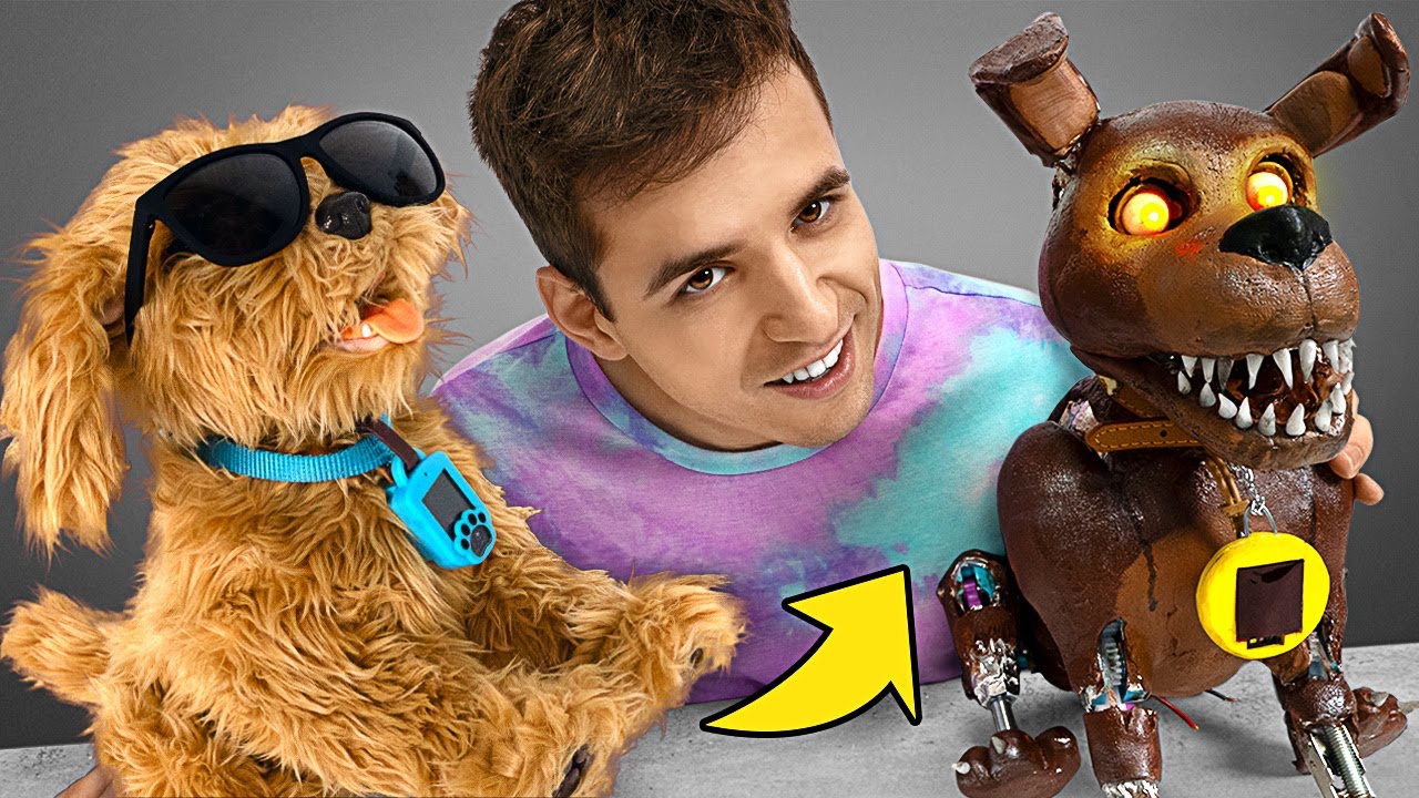 Cão animatrônico de FNAF na vida real! Transformando um cão elétrico em um assustador Sparky! 🐶⚡
