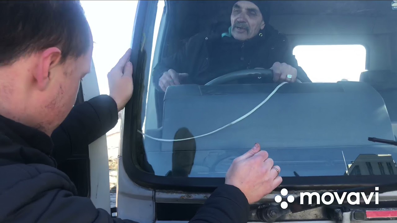 Замена лобового стекла на Хино Ренжер!!!))
