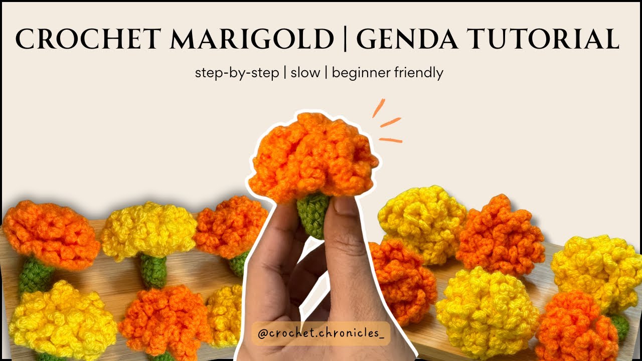 Crochet Marigold Flower tutorial | Easy Crochet Genda tutorial | Festive Decor Crochet Diwali decor