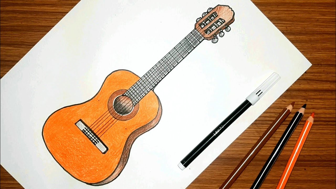 Guitar 🎸 drawing easy step by step | Guitar drawing easy |গীটার আঁকা |