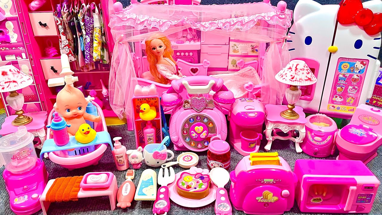 16 Minutes Satisfying with Unboxing Barbie Pink Rock Bed Toys & Kitchen Play Set Review Toys | ASMR