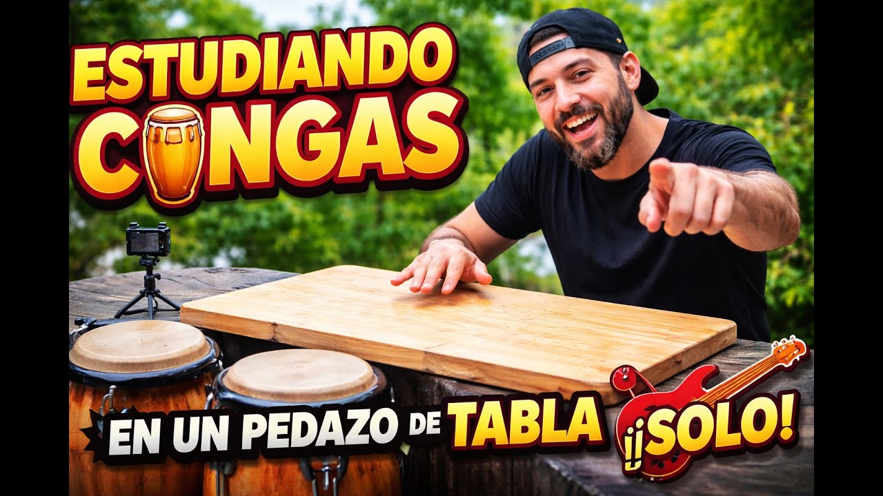 Estudiando Congas en un Pedazo de Tabla con solo Includio! Percusión donde sea!