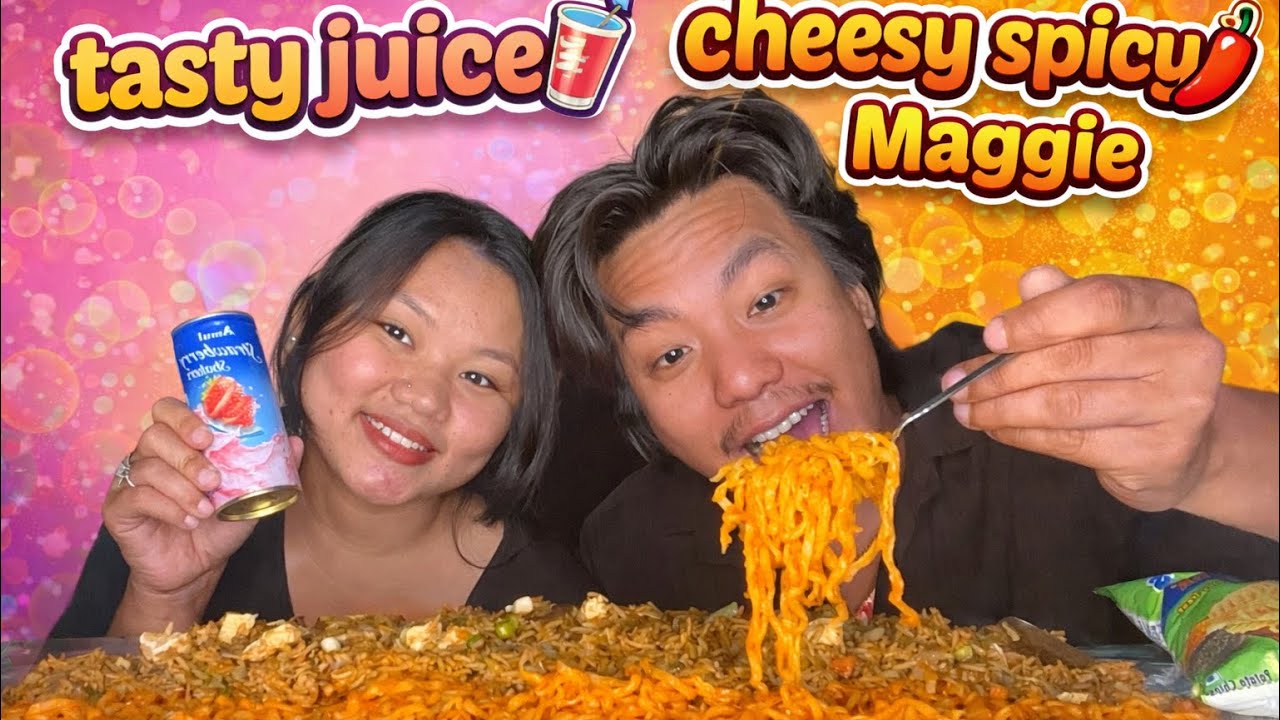 👉 Острая лапша Maggie с сыром 🍜🌶️ и вкусным соком 🥤 | Весёлый мукбанг для пар 😋