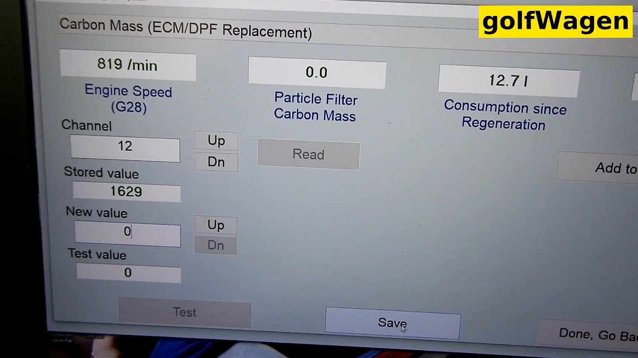 VW Golf 5 1.9TDI vcds DPF reset to 0%
