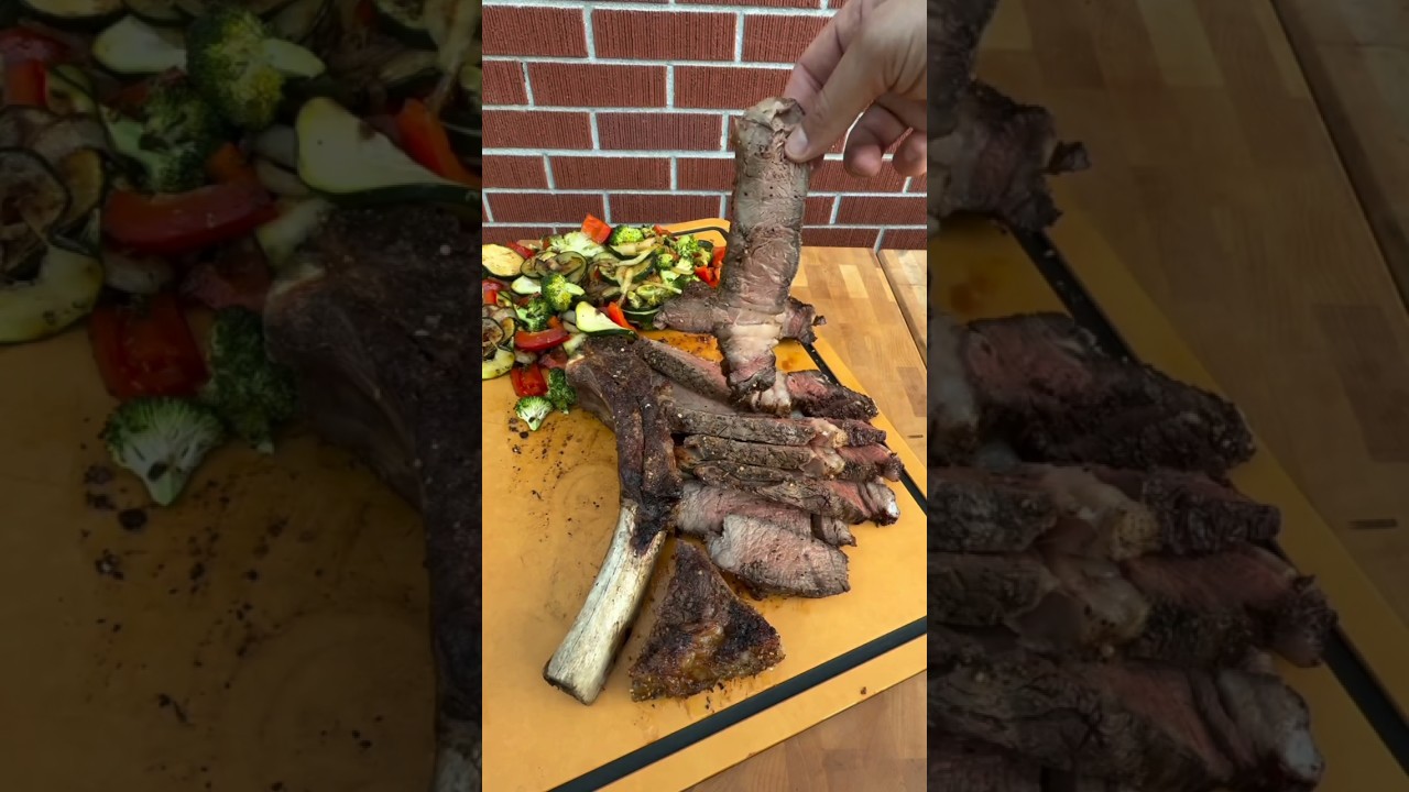 Tomahawk steak with grilled vegetables _ ASMR 🔥
