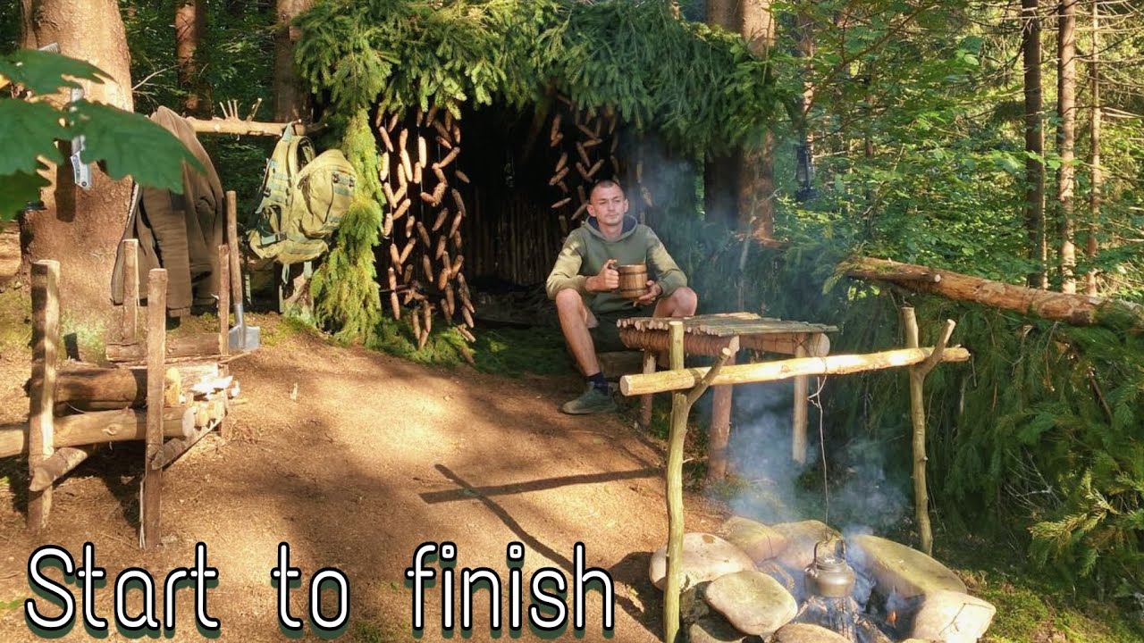Bushcraft camp: Complete shelter build. Start to finish