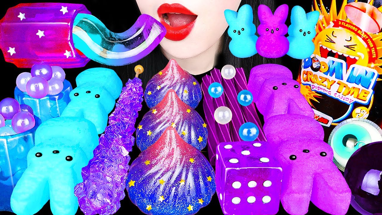 ASMR MUKBANG | GALAXY HONEY JELLY CANDY Desserts (Rainbow Edible Cups Giant Jelly, Rock Candy Gummy)