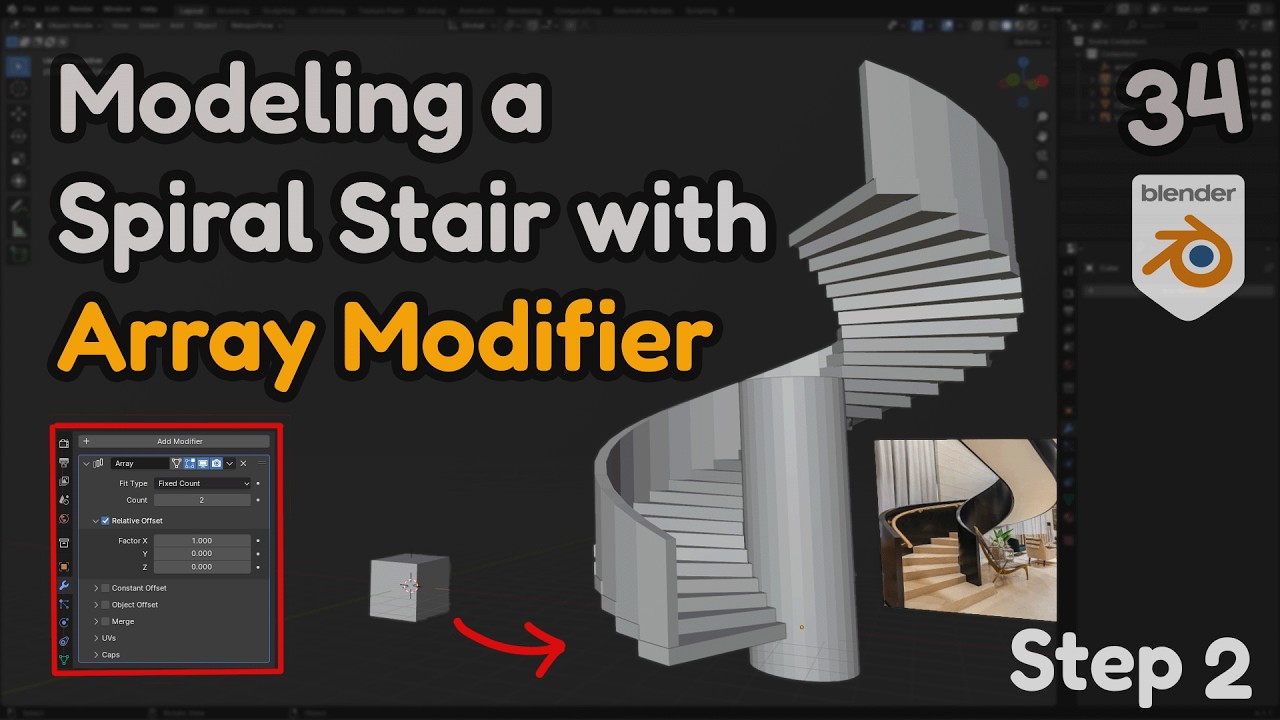 34 - How to Model a Spiral Staircase in blender and some tips