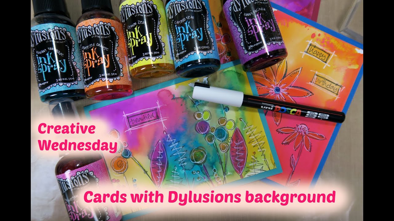 Cards with Dylusion spray backgrounds!!