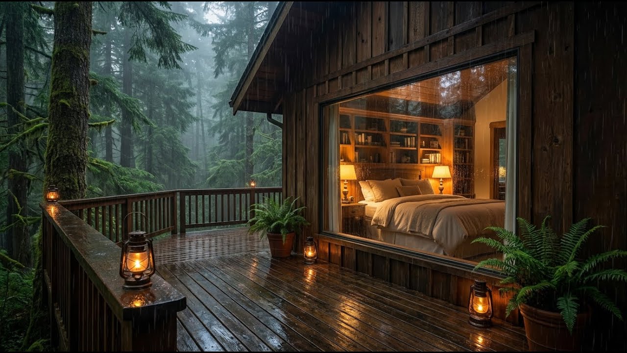 Magical Rain Rainy Night Felt Piano in Cozy Woods Cabin Deck to Fall Asleep Quickly 🌧️✨