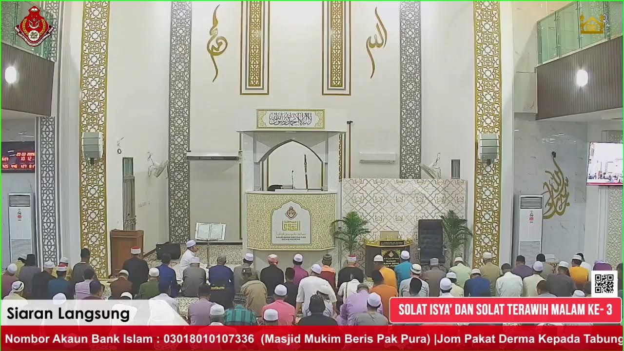 Live | Solat Isya Dan Solat Sunat Terawih Malam Ke-3 | 19 Feb 2026