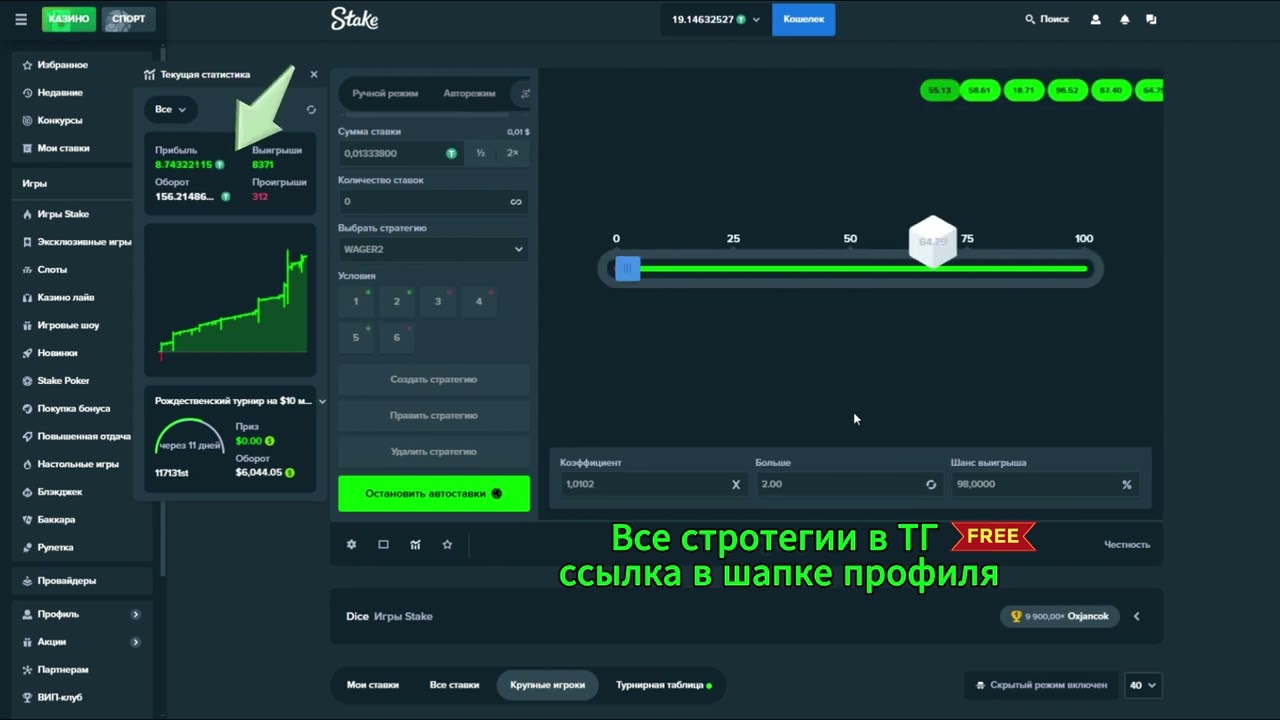 Оборот для продвижения в VIP программе + легкий профит. Стратегия, казино стейк.