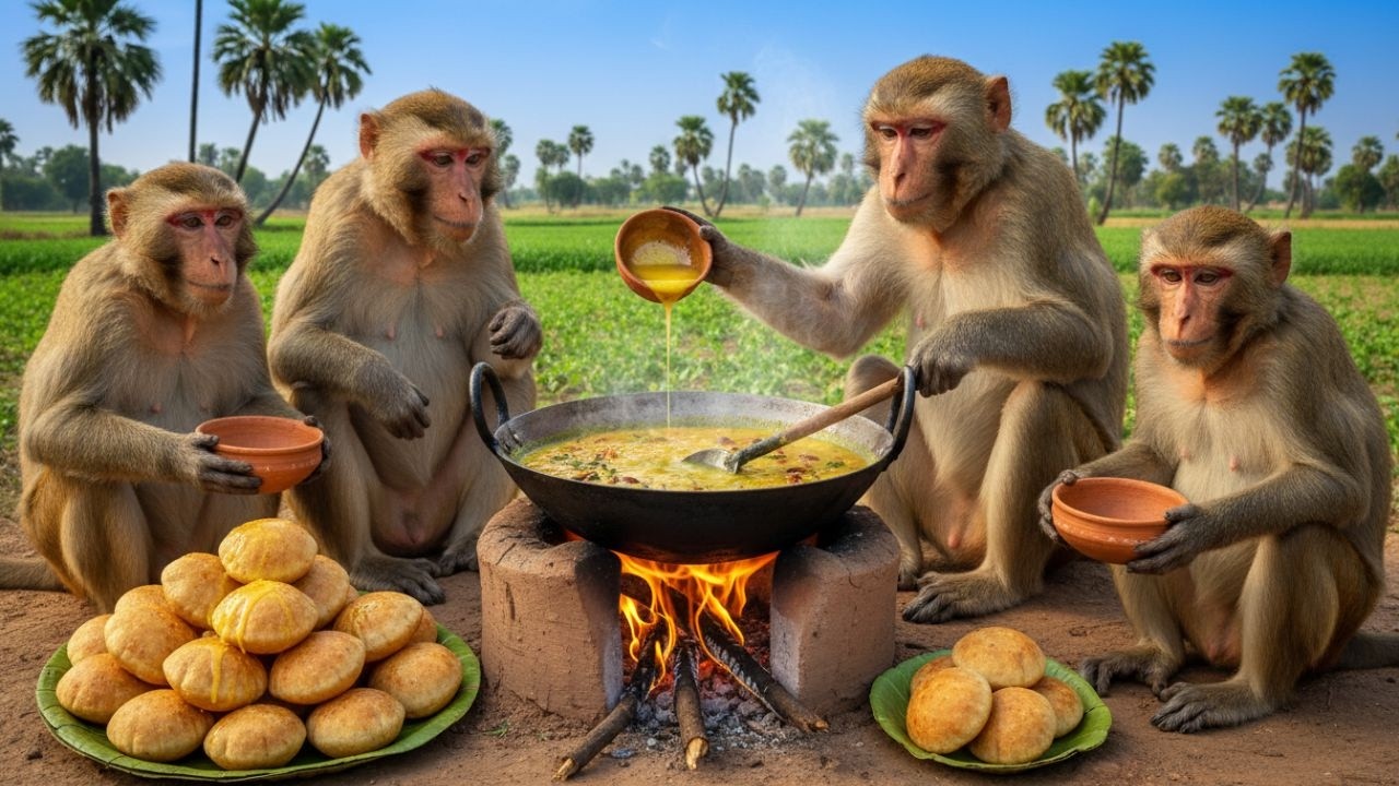बंदरों ने पूरे गाँव के लिए बनाई राजस्थानी दाल-बाटी 🐒🥘 | Monkeys Cooked Rajasthani Dal Baati