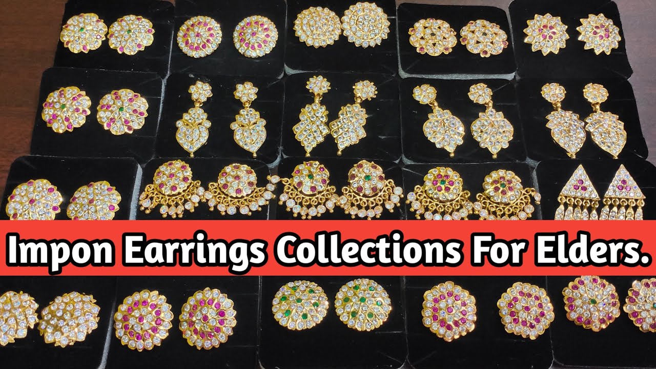 Gold look alike impon earrings/impon earrings with price for elders/impon stone earrings