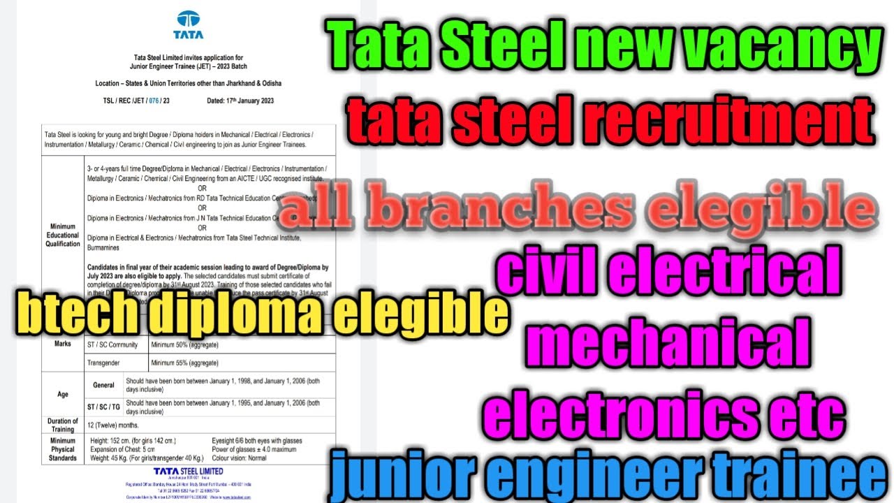 Tata steel new recruitment 2021||jusco new vacancies je AE civil electrical mechanical electronics