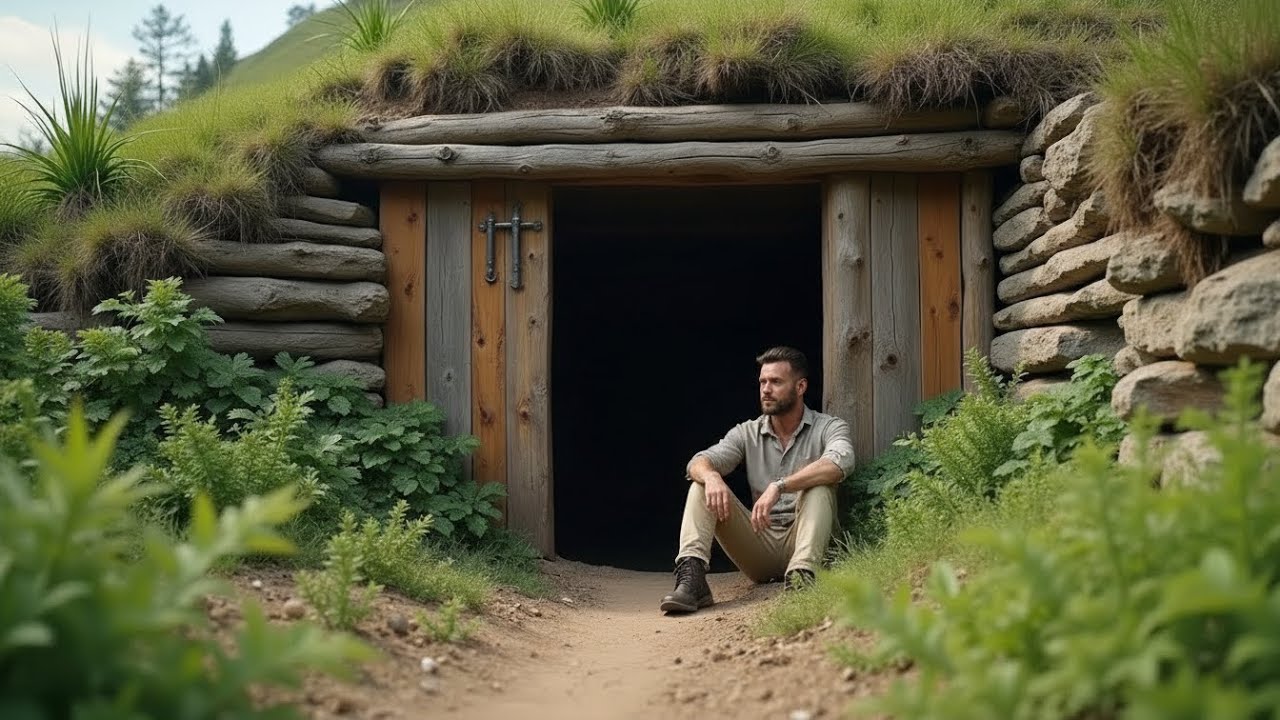 Wild Survival Life – Building a Solid Log Cabin with Natural Grass Roof in the Deep Forest
