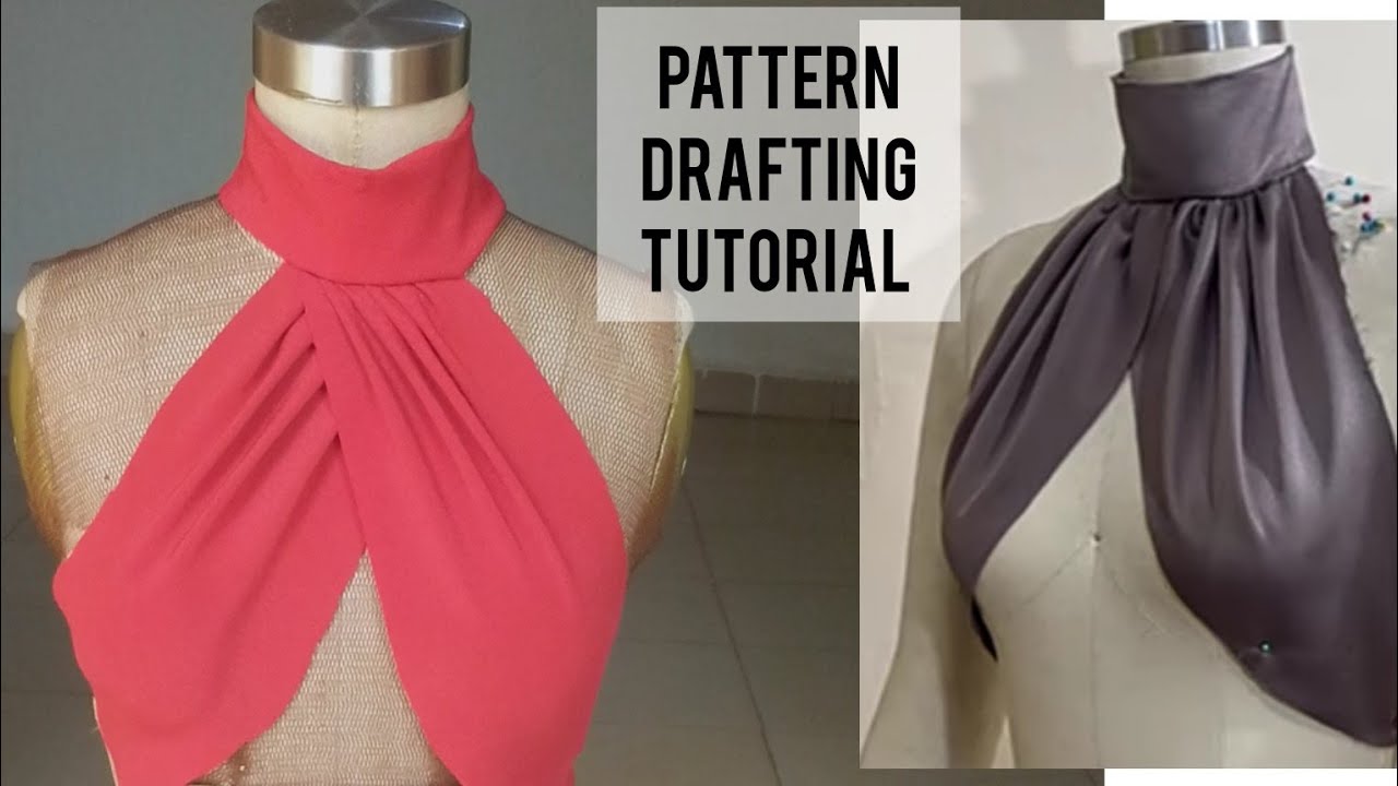 Draping Halter Top: How To Cut Draped Halter Top With Turtle Neck Cutout Halter Top Pattern Drafting