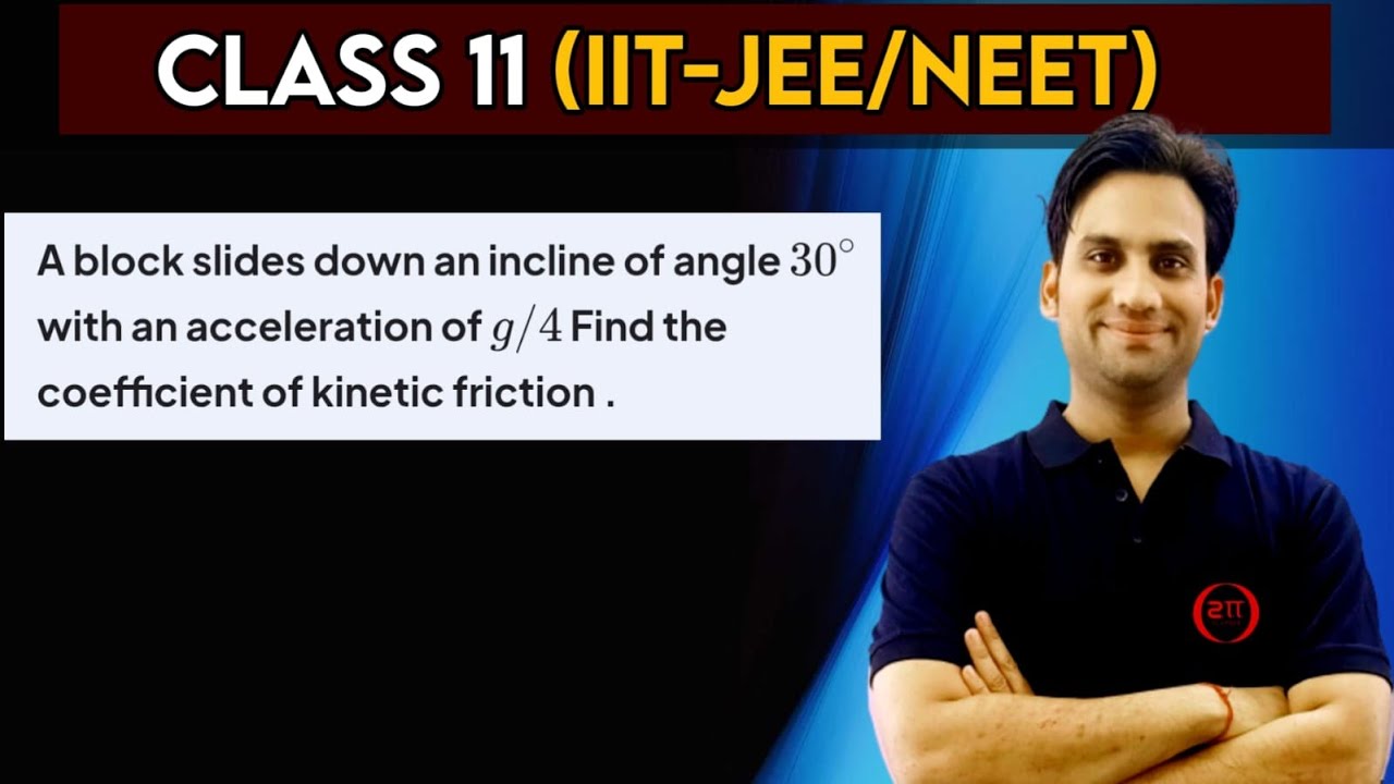 A block slides down on inclined plane of 30° with acceleration g/4. Find coefficient of kinetic
