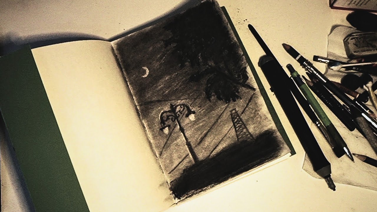 Cinematic Atmosphere | Van Gogh Sketchbook: Crescent Moon and Street Lamp 🌙🎨