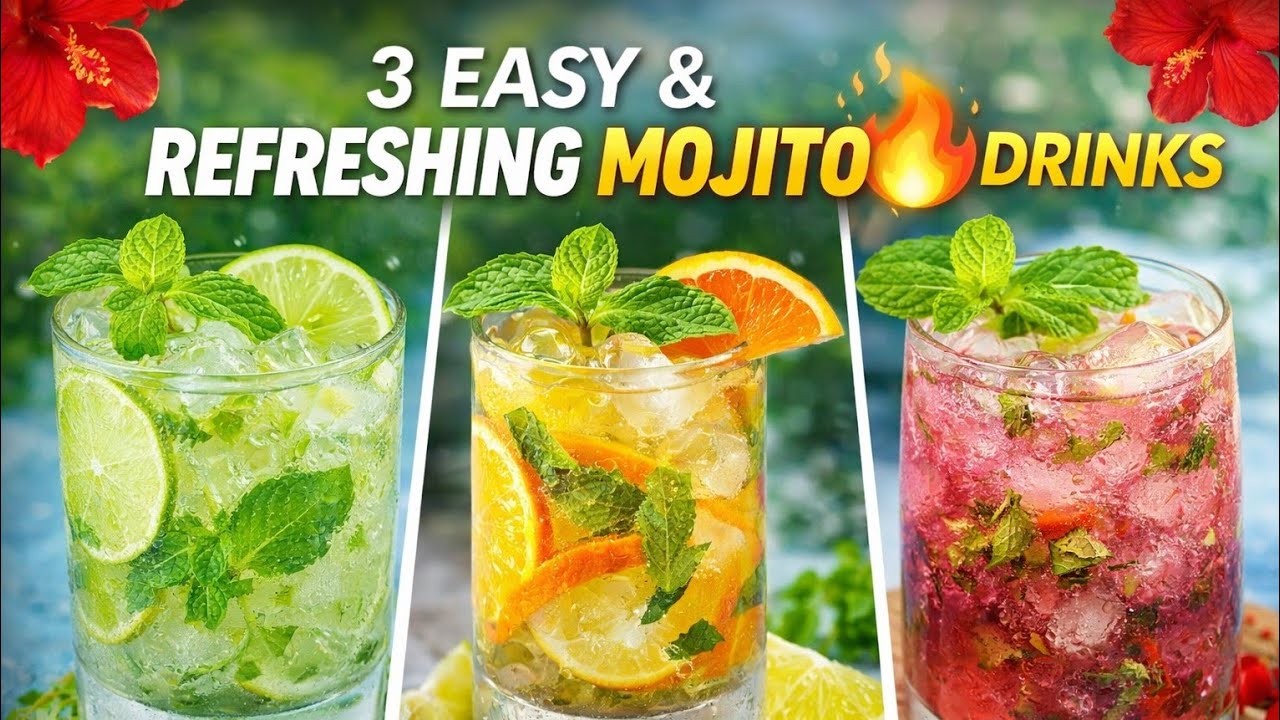 Ramadan Special 3 Mojito Drinks | Mint, Orange & Rose Mojito 🍹