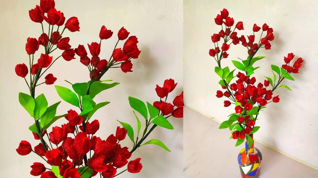 foamiran Flowers | satin ribbon crafts | easy flower making | Ribbon crafts | glitter foam sheet
