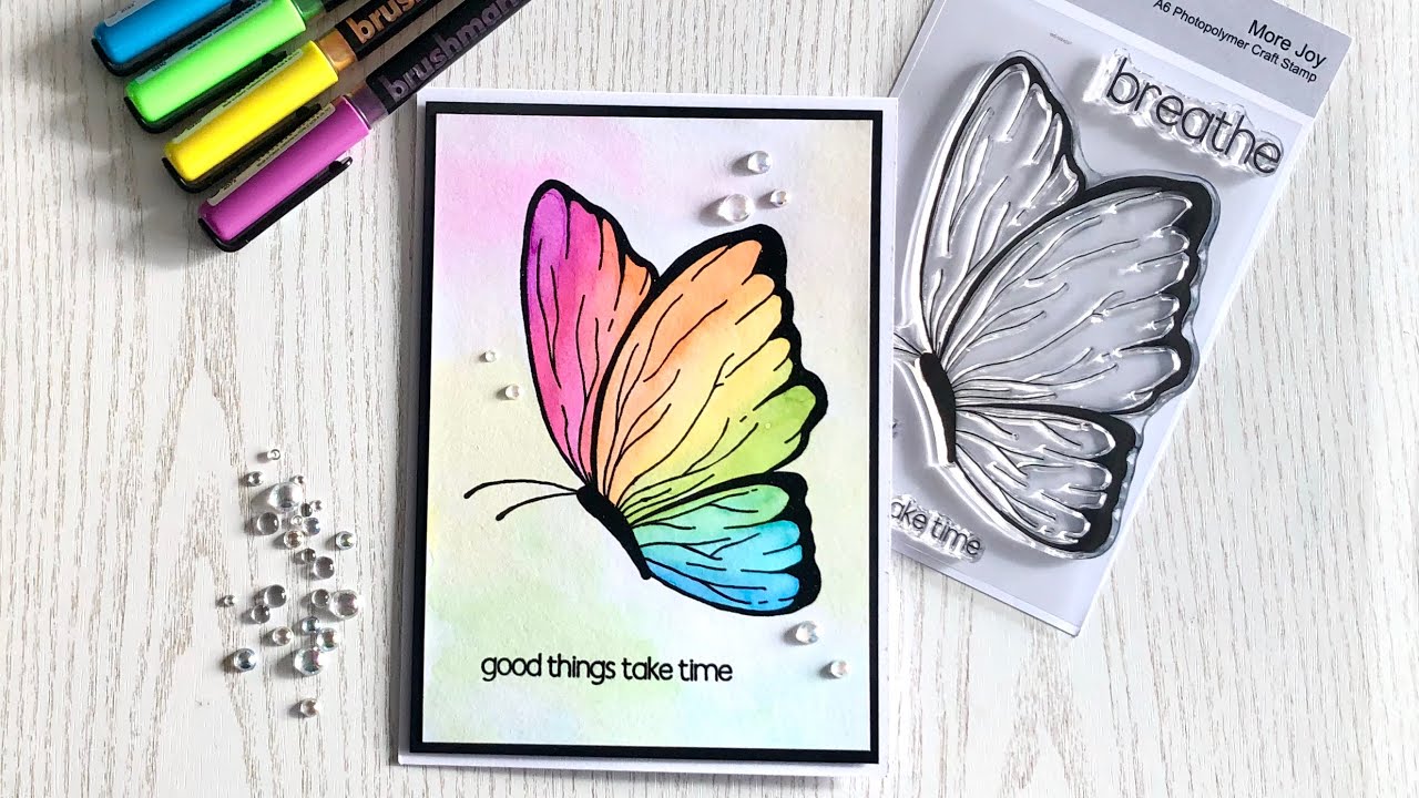 CMC March 22 collection Reveal Daffodils Spring Butterfly Rainbow Karin Brushmarker pro watercolour