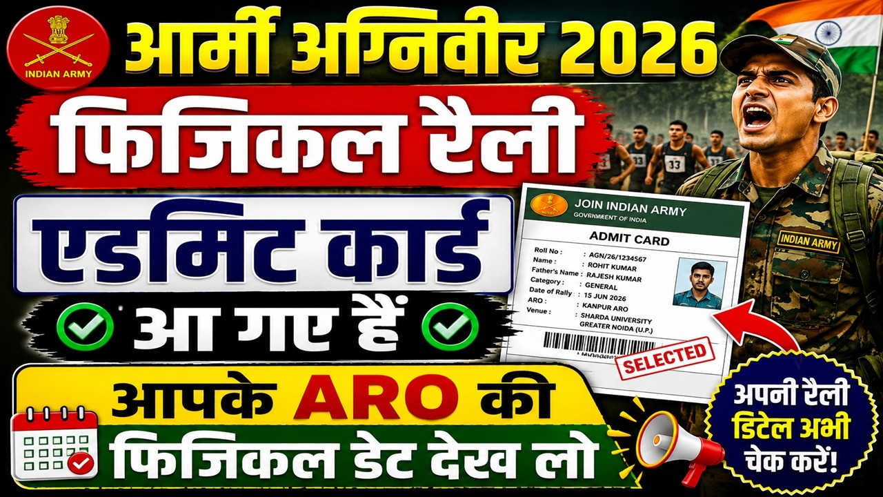 Army Agniveer 2026 Physical Rally Admit Card Out | ARO Wise Physical Date | Agniveer Rally Date 2026