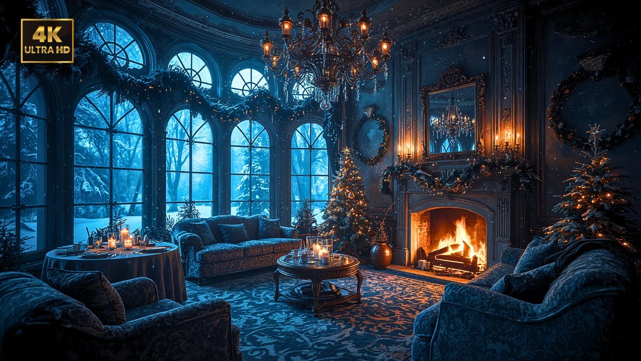 Winter Hearth Lounge ❄️ Snow & Fireplace | Night Sleep Sounds (No Music)