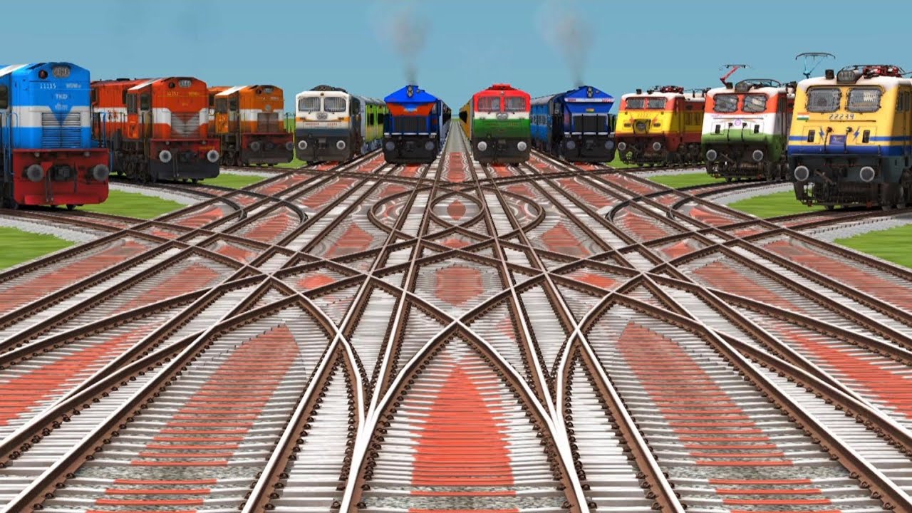 🔟 🔝 Indian Trains Crossing Railroad Tracks || Train Simulator Railway Games