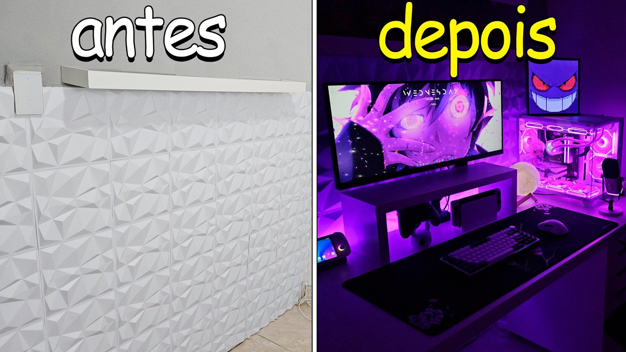 Reformei meu quarto VAZIO no setup dos sonhos! (Projeto quarto gamer)