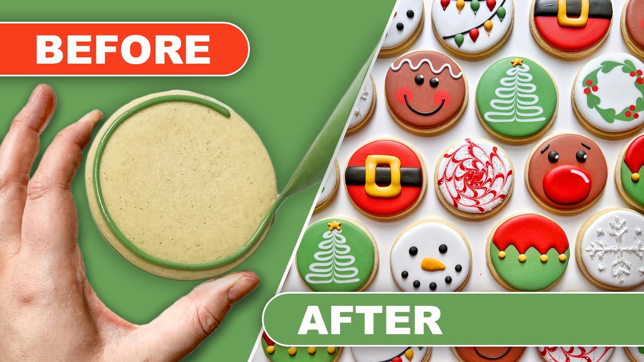 Easy Christmas Cookie Decorating with Just a Circle ~Santa, Snowman, Rudolf, Tree, Snowflake, Wreath